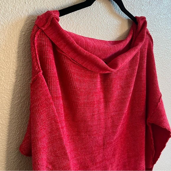 Free People Women’s Alana Pullover Knit Sweater Medium Red Off The Shoulder - Picture 2 of 7